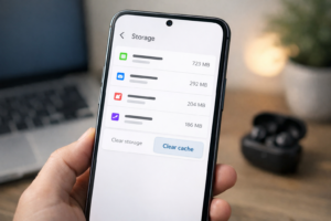 Smartphone screen showing clear cache option in app storage settings