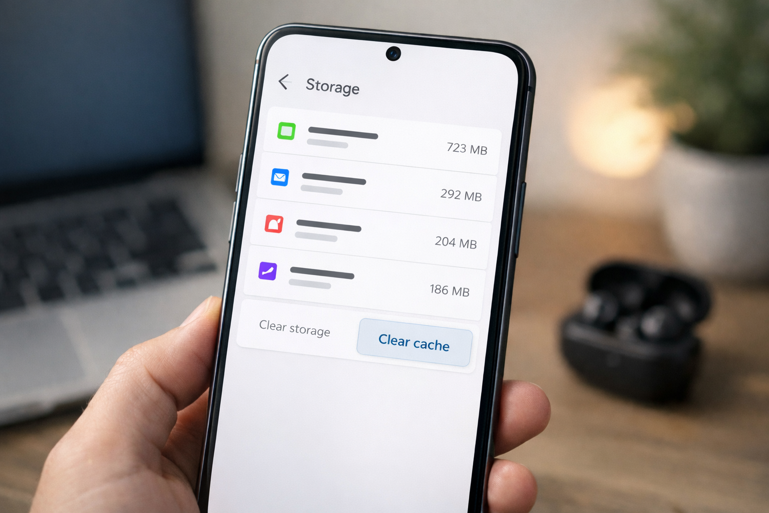 Smartphone screen showing clear cache option in app storage settings
