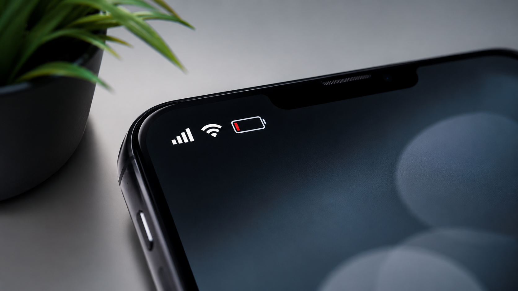 Smartphone showing weak network signal and battery drain