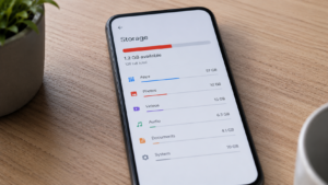 Smartphone showing apps consuming large storage space